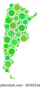 Argentina Map composition of scattered dots in variable sizes and green color hues. Vector round elements are combined into argentina map composition. Organic geography map design concept.