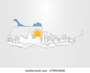 Argentina map concept with Argentina flag and famous landmarks of Buenos Aires city in paper cut style vector illustration