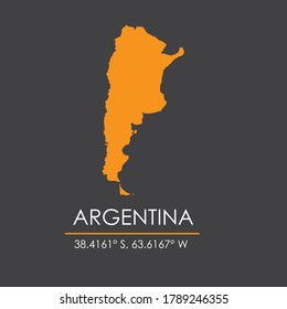 Mapa argentino con coordenadas aisladas en fondo gris oscuro