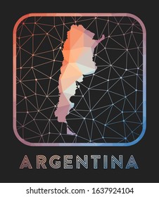 Argentina map design. Vector low poly map of the country. Argentina icon in geometric style. The country shape with polygonal gradient and mesh on dark background.