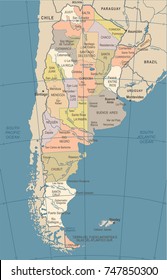 Argentina Map - Detailed Vintage Vector Illustration