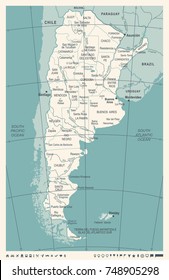 Argentina Map - Detailed Vintage Vector Illustration