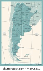 Argentina Map - Detailed Vintage Vector Illustration