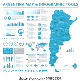 Argentina Map - Detailed Vintage Vector Illustration