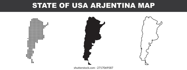 Argentina mapa em diferentes estilos sobre fundo branco pontilhado sólido e contorno