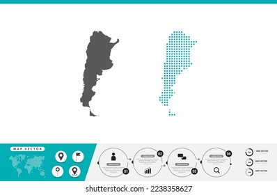 Mapa argentino de puntos grises y verdes para presentación. Establece el concepto creativo de un par de píxeles para infografía.