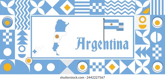 Argentina Map flag independence day geometric Country web banner corporate abstract background design with flag theme. Country Vector Illustration