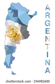Argentina Map with flag inside - polygonal colors. Argentina Text. Vector Illustration.
