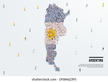 Argentina Map and Flag. A large group of people in Argentina flag color form to create the map. Vector Illustration.