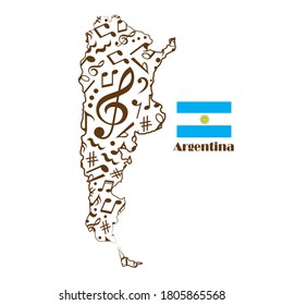 Argentina map flag made from music notes. 