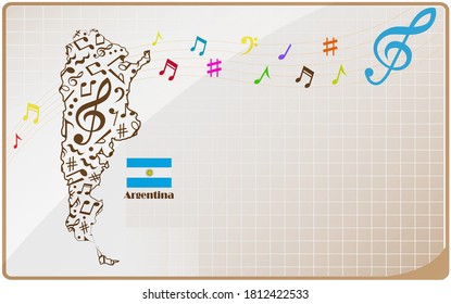 Argentina map flag made from music notes. 