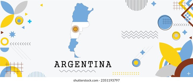 ARGENTINA Map Flag national day banner design. flag theme graphic art web background. Abstract celebration geometric decoration vector illustration