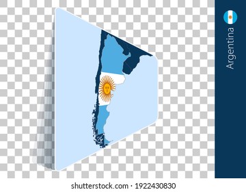 Mapa y bandera argentina sobre fondo transparente. Resaltó a Argentina en el mapa del vector azul.