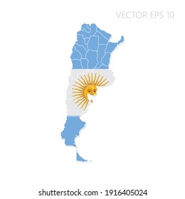 Argentina map with flag and shadow isolated on white background. Vector illustration EPS10.
