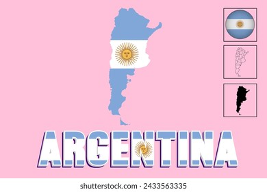 Mapa de Argentina y dibujo vectorial de la bandera de Argentina