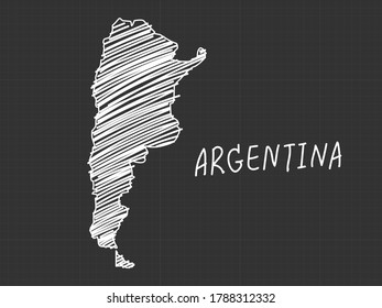 Argentina map freehand sketch on black background.