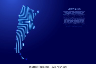 Argentina map from futuristic concentric blue circles and glowing stars for banner, poster, greeting card