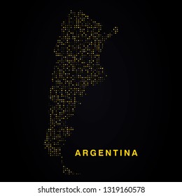 Argentina map of golden glitters on black background. Modern element geography.