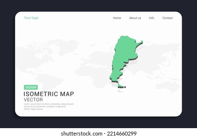 Mapa verde argentino sobre fondo blanco con vector isométrico.