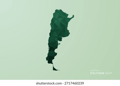 Mapa da Argentina - Ilustração de vetor estilo polígono verde, baixo projeto geométrico poly com Silhueta limpa no fundo verde macio.