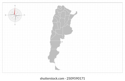 Argentina map with grey style and compas element.