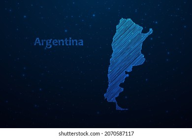 Argentina map hand drawn scribble sketch.Vector map in futuristic style on dark blue space background. Vector illustration.