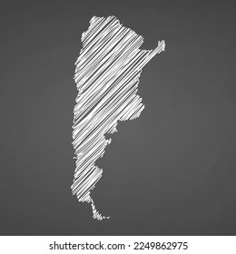 Esbozo dibujado a mano por el mapa de Argentina. Indicador de ilustración de concepto vectorial, mapa de garabatos. Mapa de país para infografía, folletos y presentaciones aisladas en fondo negro. Ilustración vectorial.