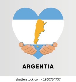 Argentina Map in heart shape hold by hands vector illustration design