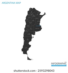 Argentina map high detailed with administrative divide by state, capital cities names, outline simplicity style. Vector illustration EPS10.