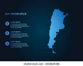 Mapa argentino, estilo infográfico, sobre fondo oscuro con Map World. Malla 3D del marco de cables, mapa 3D,