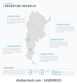 Argentina map infographics with abstract pixelated dot pattern on white background. Stylized map concept with elementsl. - Vector illustration