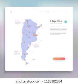 Argentina map infographics vector template with cities, capital Buenos Aires and pointer marks.