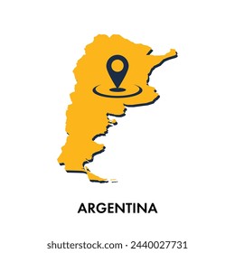 Mapa de Argentina con ubicación PIN aislado sobre fondo blanco, concepto de explorar, y diseño de ilustración vectorial de viaje