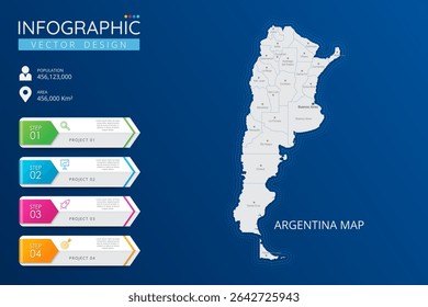 Argentina map with location pointer marks. High detailed country map with division, cities and capital infographic template. Vector illustration EPS10