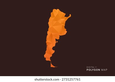 Argentina Map - low poly polygon vector, geometric triangulated silhouette in orange and dark brown tones, clean modern infographic style, isolated background.