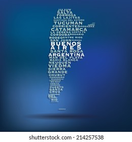 Mapa argentino hecho con el nombre de las ciudades - ilustración vectorial