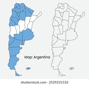 Argentina Map with National Flag color. High detailed vector with outline illustration.