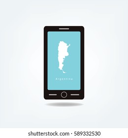 Argentina Map On Phone Screen Using For Education or Presentation