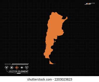 Argentina map of orange digital frame HUD, GUI, UI interface technology radar vector.