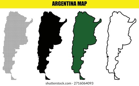 Argentina mapa de contorno y siluetas en diferentes estilos