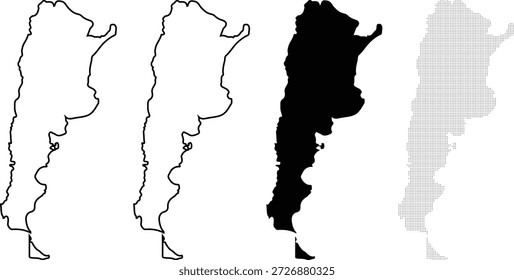 Argentina Map Outlines and Silhouettes, Various Styles