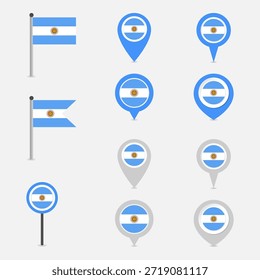 Argentina map pin location on set. Vector illustration.