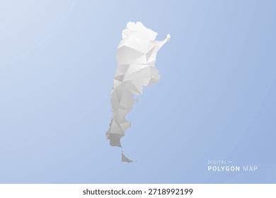 Mapa Argentina - estilo polígono vetor ilustração em cinza, branco e tom azul, baixo-poli design geométrico, silhueta mínima, adequado para infográfico e design moderno.