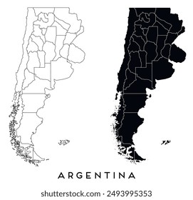 Argentina map of regions districts vector black on white and outline