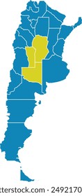 Argentina Map with Separate Provinces in Argentina Flag Color Theme Editable Vector