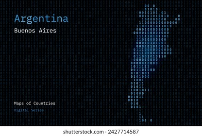 Mapa de Argentina mostrado en el patrón de código binario. TSMC. Números de matriz, cero, uno. Mapas vectoriales de países del mundo. Serie Digital	