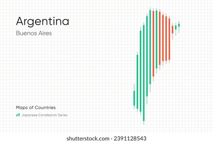 Argentina map is shown in a chart with bars and lines. Japanese candlestick chart Series	