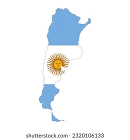 Argentinische Karte mit Silhouette mit Flagge einzeln auf weißem Hintergrund