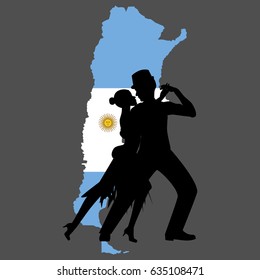 Argentina map and tango on the grey background. Vector illustration