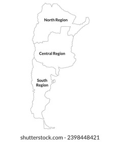 Argentina map. Map of Argentina in three main regions